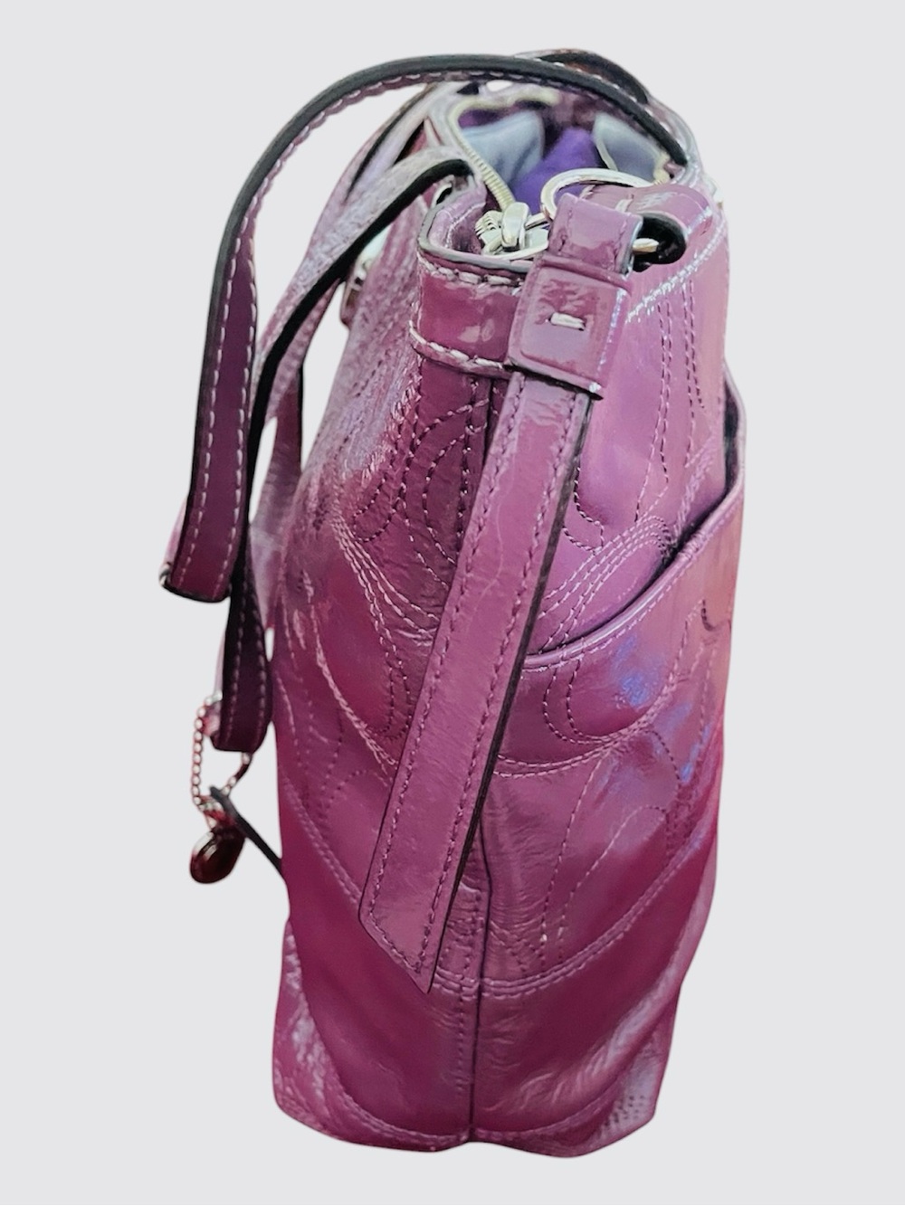Coach Signature Stripe Stitched Patent Leather Tote (Style F19198) MSRP $328 - Picture 8 of 9